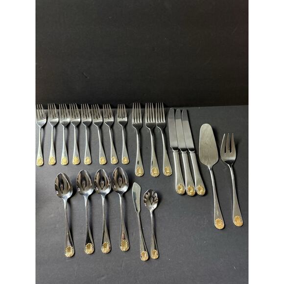 Supreme By Towle Flatware Stainless Steel Gold Accent Tableware Serving Set (22) - Picture 3 of 7